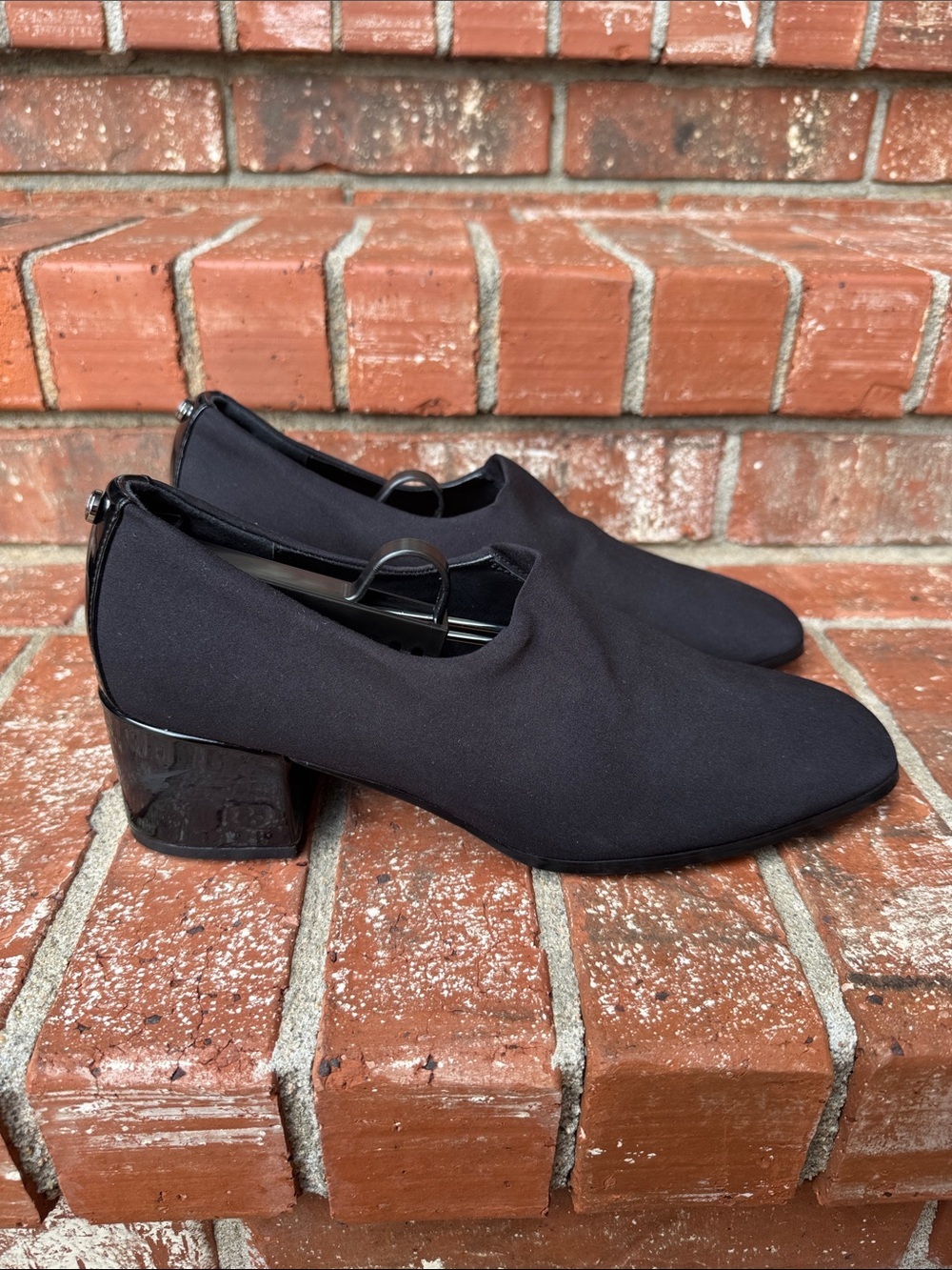 Donald J Pliner Black Fabric Block Heel Pumps Size 9.5 Comfort Office Shoes